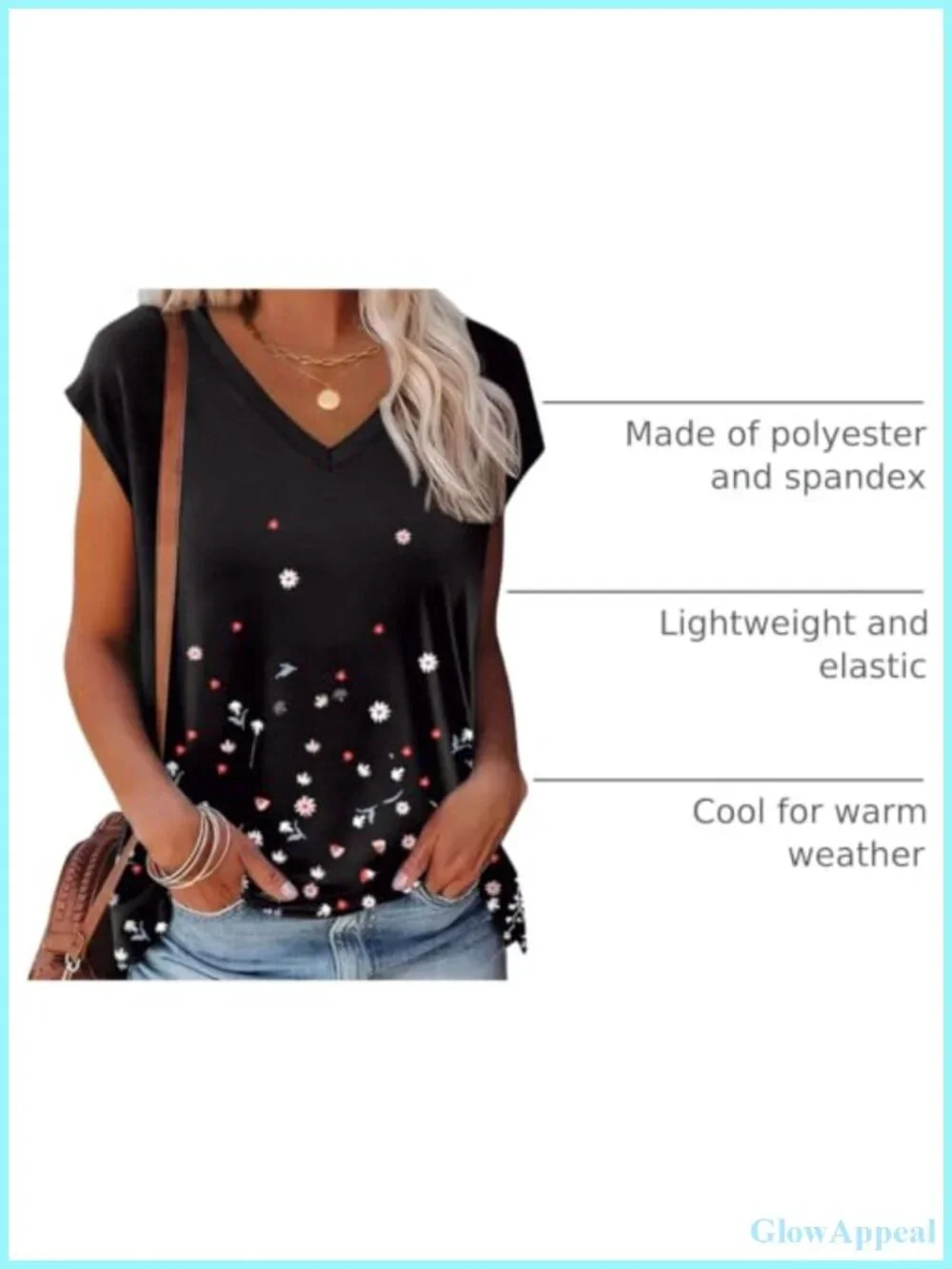 Womens V Neck Cap Sleeve Loose Fit Tee Shirt Eyelet Printed Summer Top
